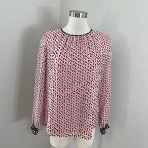 Boden Womens 6 Pink Floral Long Sleeve Blouse Crew Neck Shirt Top